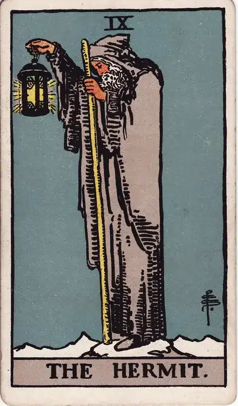 Tarotkarte Der Eremit aus dem Rider-Waite-Tarot von 1909