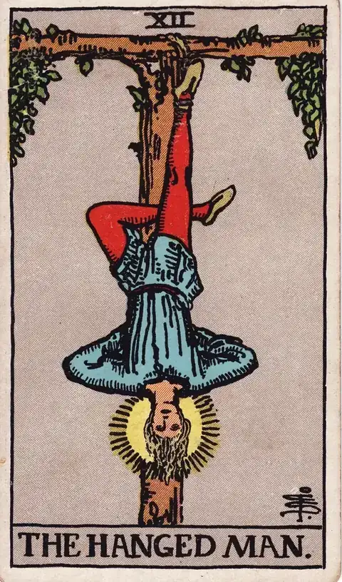 Tarotkarte Der Gehängte aus dem Rider-Waite-Tarot von 1909