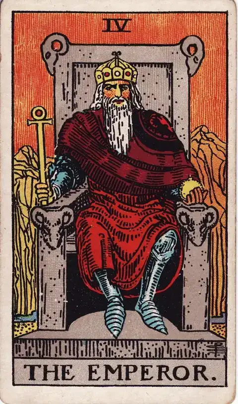 Tarotkarte Der Herrscher aus dem Rider-Waite-Tarot von 1909