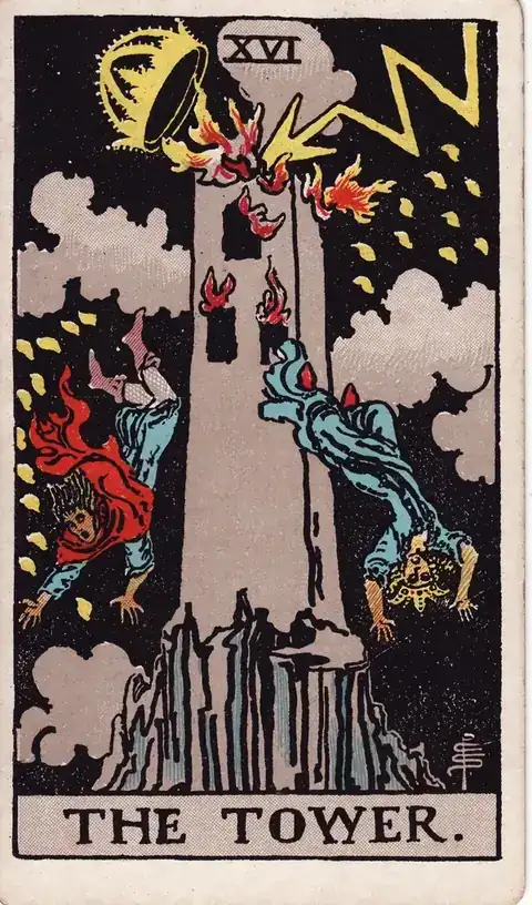Tarotkarte Der Turm aus dem Rider-Waite-Tarot von 1909