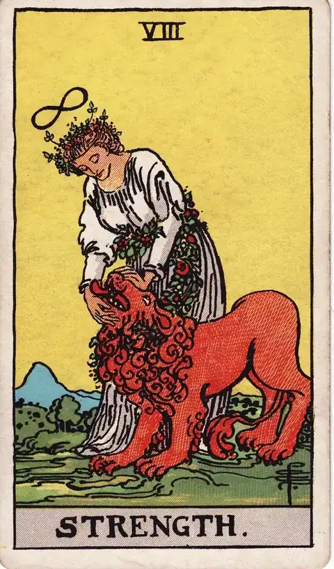 Tarotkarte Die Kraft aus dem Rider-Waite-Tarot von 1909