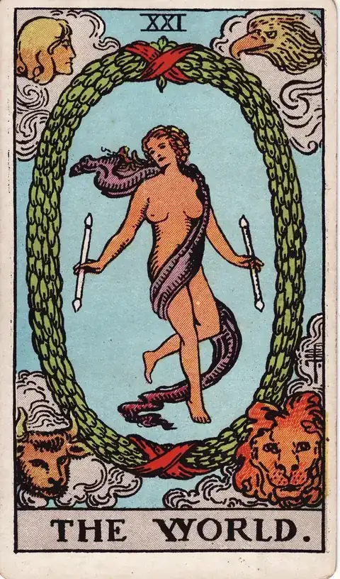 Tarotkarte Die Welt aus dem Rider-Waite-Tarot von 1909