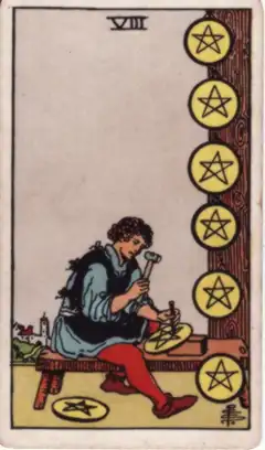 Tarotkarte Acht der Münzen