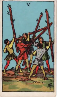 Tarotkarte Fünf der Stäbe