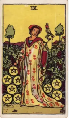 Tarotkarte Neun der Münzen